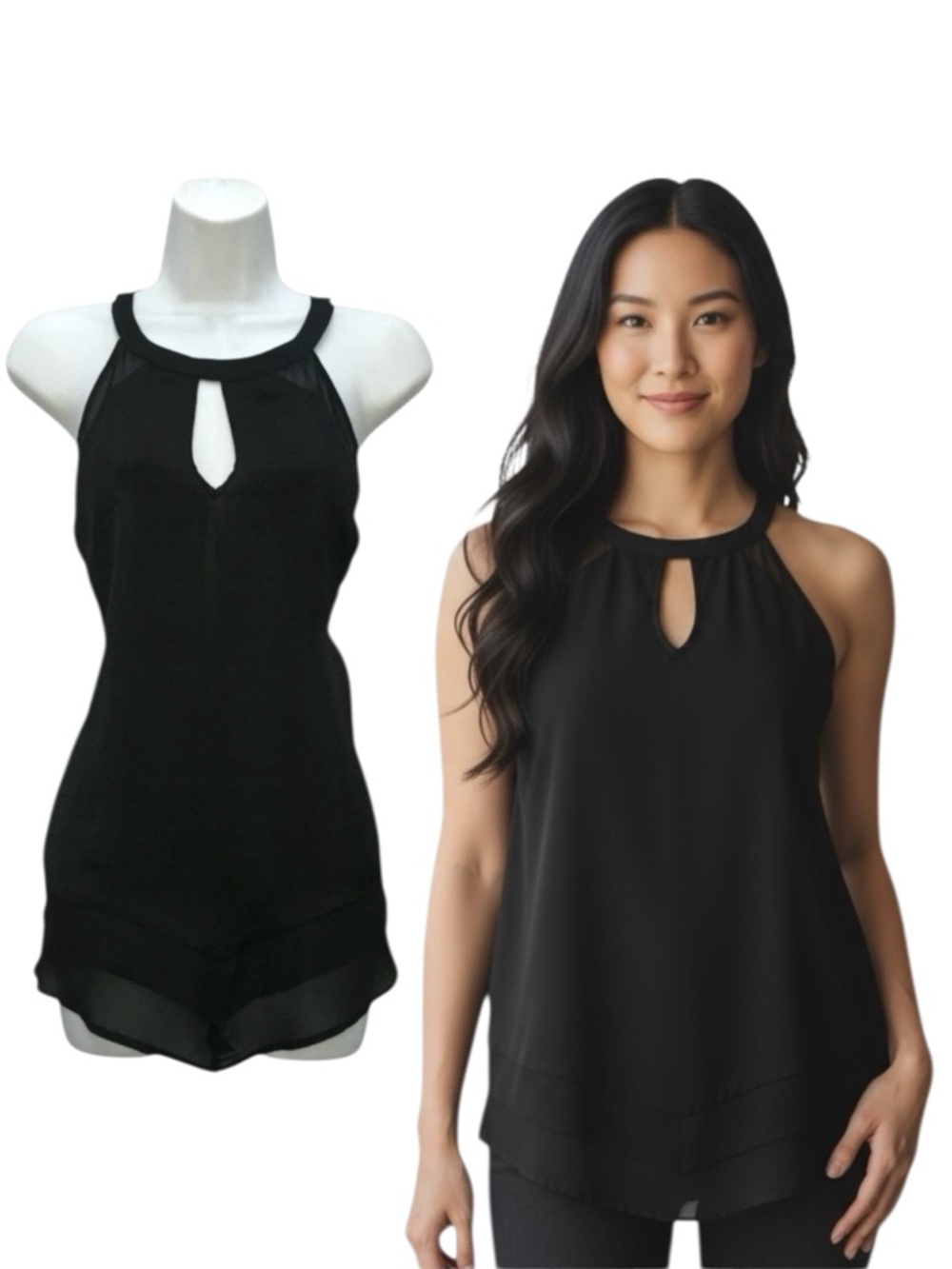New York & Company Black tiered Pointy Halter Top - Women's Medium